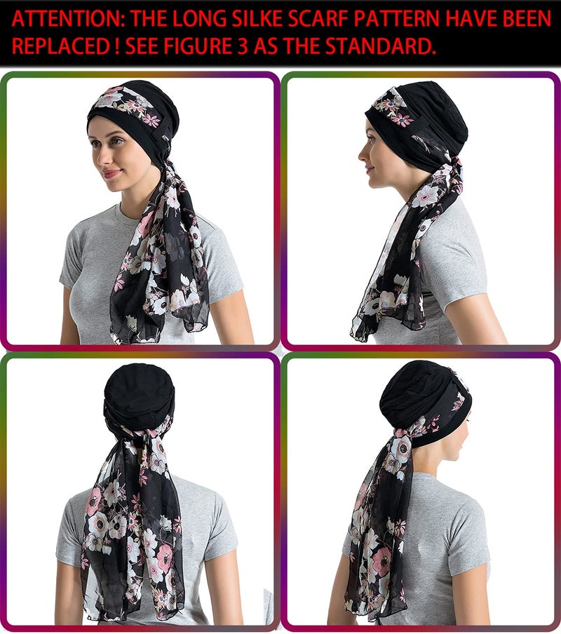 JarseHera Bamboo Cotton Liner Chemo Headwear for Womenwith Silky Scarfs for Cancer Hair Loss Sleep Caps Beanie - Image 4